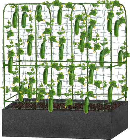 GENMOUS Garden Trellis for Climbing Plants, Cucumber Trellis with Grow Bag, 65 X 50 Inch Large Metal Trellis for Climbing Raised Bed Vegetable Outdoor