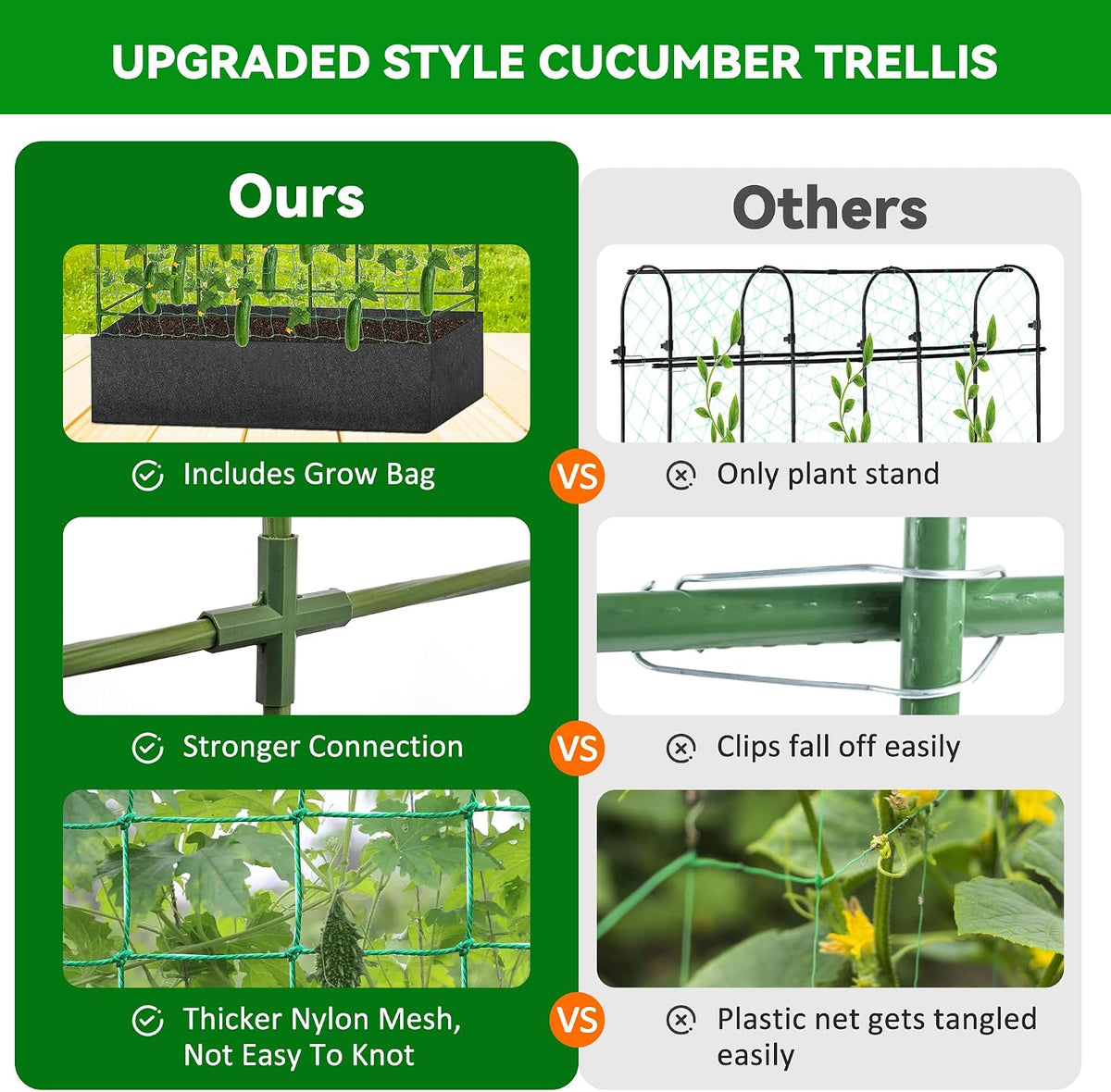 GENMOUS Garden Trellis for Climbing Plants, Cucumber Trellis with Grow Bag, 65 X 50 Inch Large Metal Trellis for Climbing Raised Bed Vegetable Outdoor