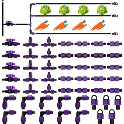 50 Pcs Garden 5/8" Drip Irrigation Tape Tubing Fittings Kit Include Connector, Tee Coupling, Elbows, End Cap, On/Off Valve Barb for Most 16-17 mm Tubing Irrigation System(Purple)