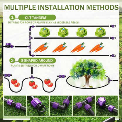 50 Pcs Garden 5/8" Drip Irrigation Tape Tubing Fittings Kit Include Connector, Tee Coupling, Elbows, End Cap, On/Off Valve Barb for Most 16-17 mm Tubing Irrigation System(Purple)