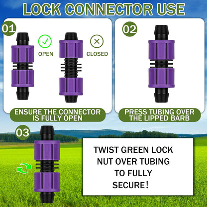 50 Pcs Garden 5/8" Drip Irrigation Tape Tubing Fittings Kit Include Connector, Tee Coupling, Elbows, End Cap, On/Off Valve Barb for Most 16-17 mm Tubing Irrigation System(Purple)
