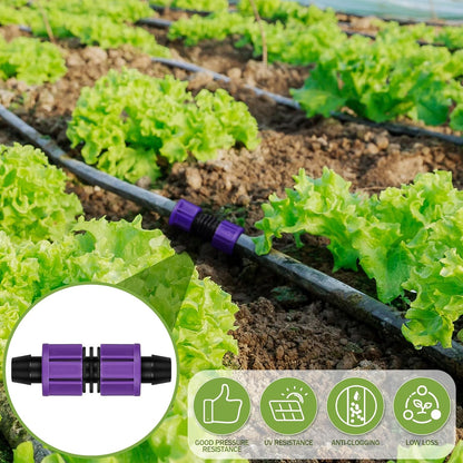50 Pcs Garden 5/8" Drip Irrigation Tape Tubing Fittings Kit Include Connector, Tee Coupling, Elbows, End Cap, On/Off Valve Barb for Most 16-17 mm Tubing Irrigation System(Purple)