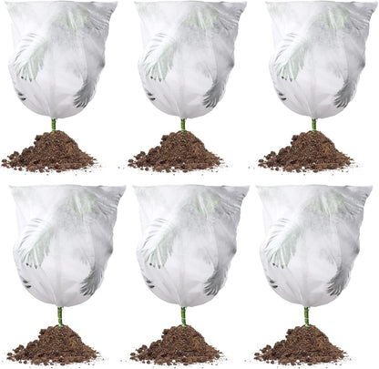 6 Pcs Plant Covers Freeze Protection Winter Frost Blanket for Outdoor Plant Bag 23.6 x 31.5 Inch, 31.5 x 39.4 Inch Shrub Jacket with Drawstring Reusable Frost Cloth for Cold Weather Fruit Tree