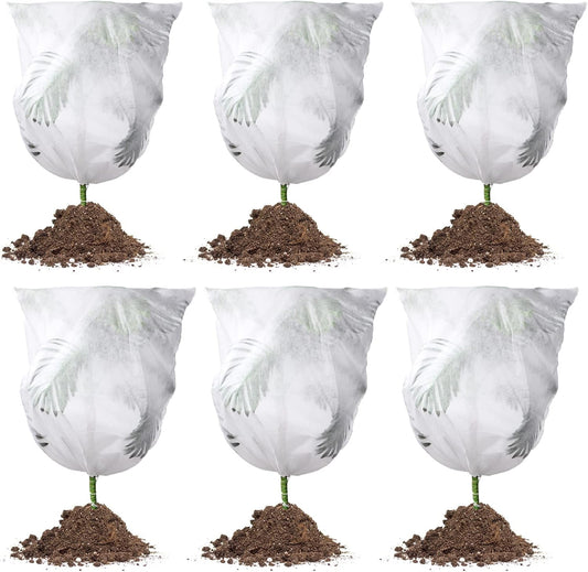 6 Pcs Plant Covers Freeze Protection Winter Frost Blanket for Outdoor Plant Bag 23.6 x 31.5 Inch, 31.5 x 39.4 Inch Shrub Jacket with Drawstring Reusable Frost Cloth for Cold Weather Fruit Tree