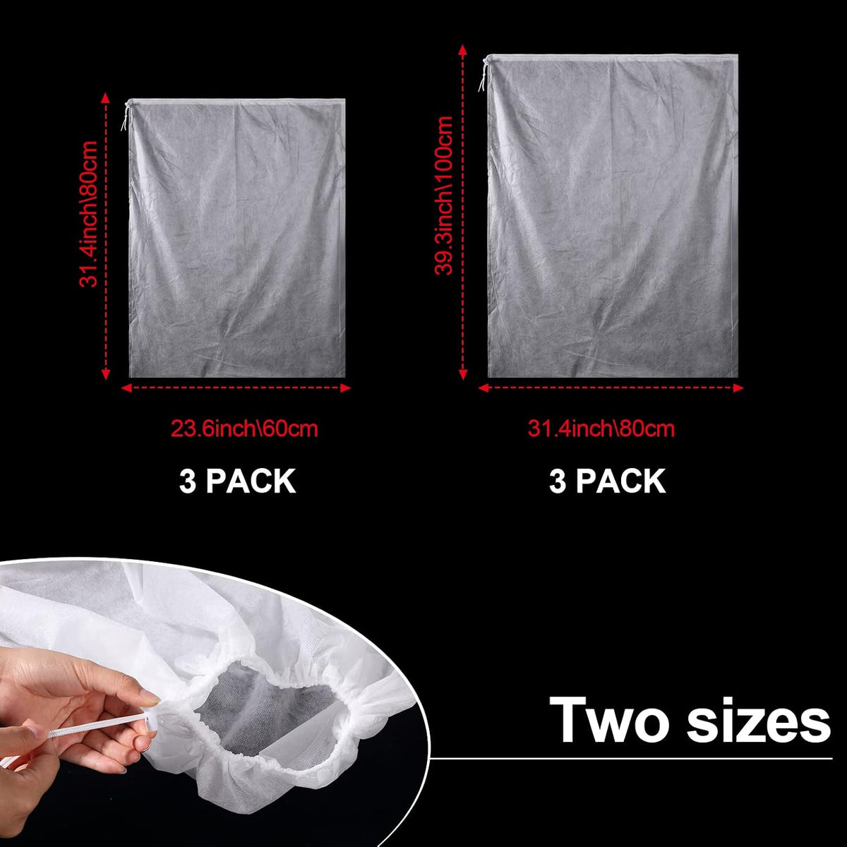 6 Pcs Plant Covers Freeze Protection Winter Frost Blanket for Outdoor Plant Bag 23.6 x 31.5 Inch, 31.5 x 39.4 Inch Shrub Jacket with Drawstring Reusable Frost Cloth for Cold Weather Fruit Tree