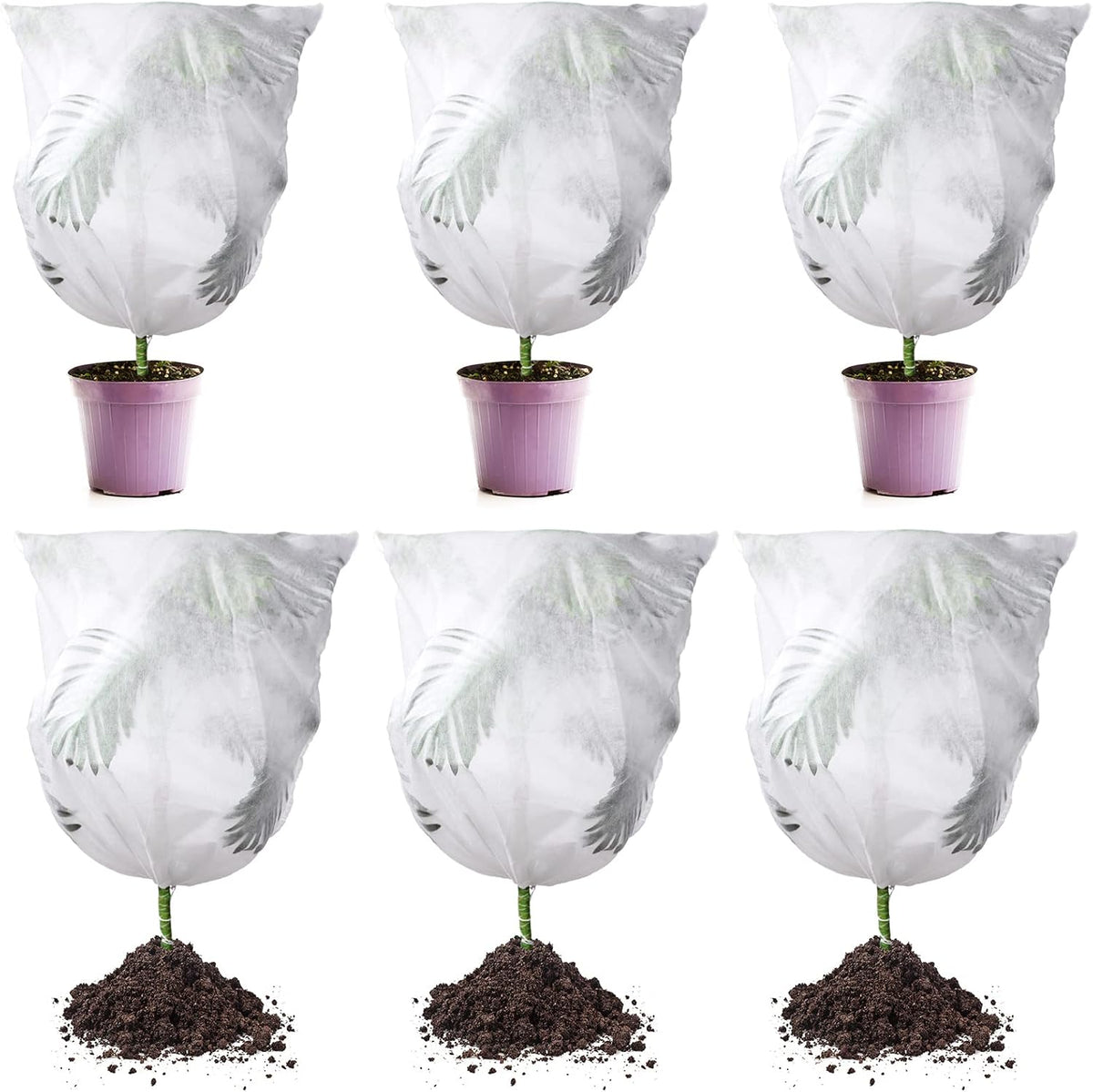 6 Pcs Plant Covers Freeze Protection Winter Frost Blanket for Outdoor Plant Bag 23.6 x 31.5 Inch, 31.5 x 39.4 Inch Shrub Jacket with Drawstring Reusable Frost Cloth for Cold Weather Fruit Tree