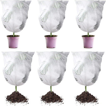 6 Pcs Plant Covers Freeze Protection Winter Frost Blanket for Outdoor Plant Bag 23.6 x 31.5 Inch, 31.5 x 39.4 Inch Shrub Jacket with Drawstring Reusable Frost Cloth for Cold Weather Fruit Tree