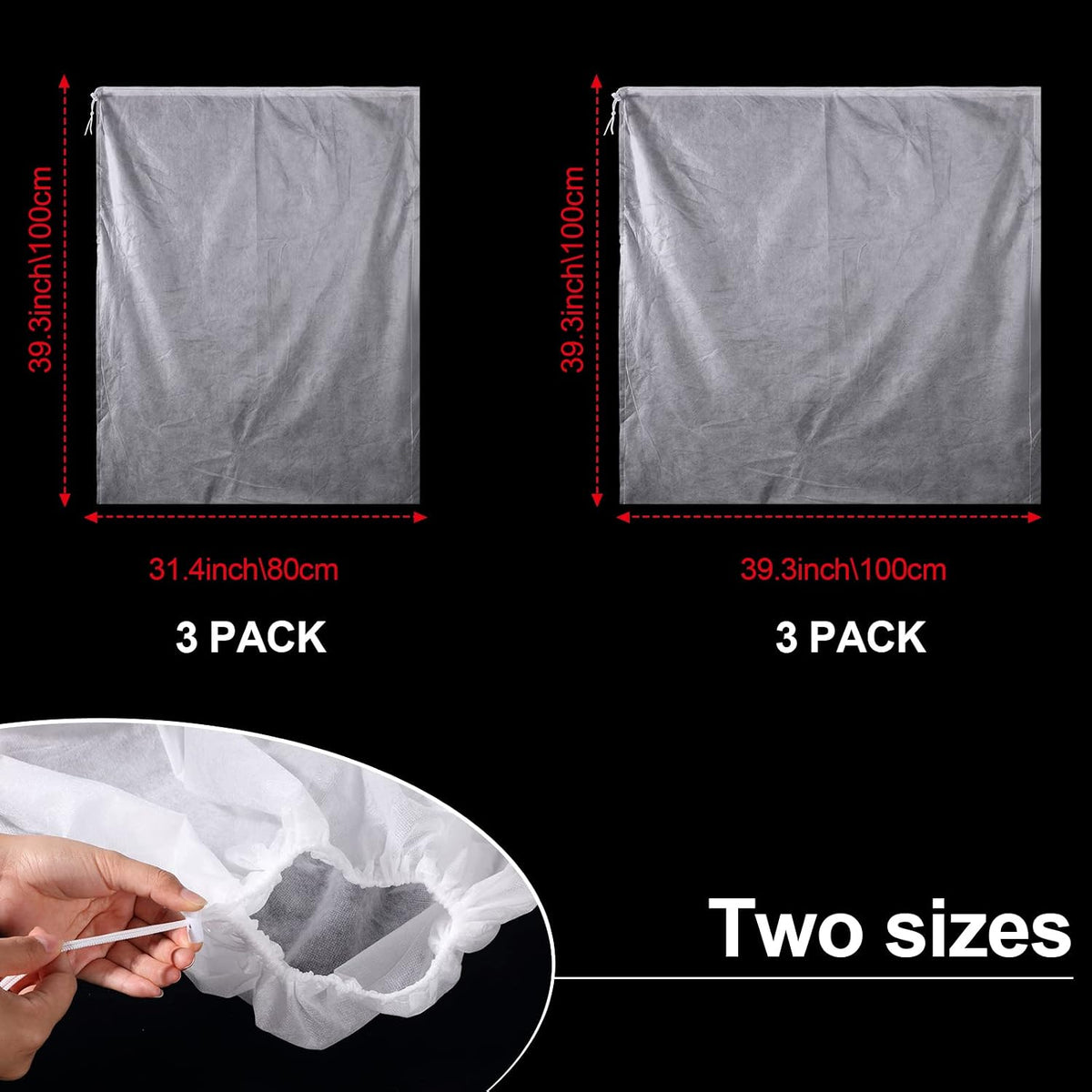 6 Pcs Plant Covers Freeze Protection Winter Frost Blanket for Outdoor Plant Bag 23.6 x 31.5 Inch, 31.5 x 39.4 Inch Shrub Jacket with Drawstring Reusable Frost Cloth for Cold Weather Fruit Tree
