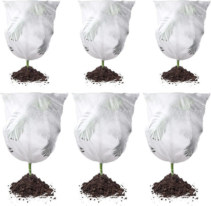 6 Pcs Plant Covers Freeze Protection Winter Frost Blanket for Outdoor Plant Bag 23.6 x 31.5 Inch, 31.5 x 39.4 Inch Shrub Jacket with Drawstring Reusable Frost Cloth for Cold Weather Fruit Tree