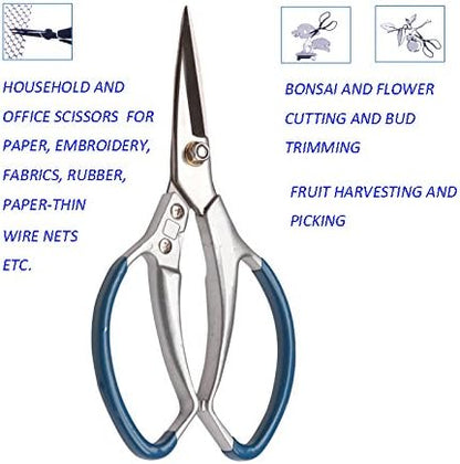 Stainless Steel Pruning Shear 9.2 Inch - Bonsai Pruning Snips- Multi-purpose Scissors - Floral Tools - Fruit Tree Scissors - Stainless Steel Blade - Aluminium Body with Soft Touch Vinyl Grip
