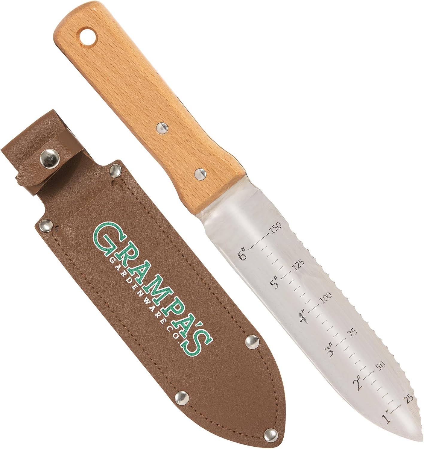 & Garden Knife Bundle - Original Stand Up Weed Puller with Bamboo Handle & 4-Claw Steel Head + Versatile 7" Hori Hori Knife with Serrated & Straight Blade for Weeding, Digging, and Pla