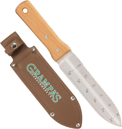 & Garden Knife Bundle - Original Stand Up Weed Puller with Bamboo Handle & 4-Claw Steel Head + Versatile 7" Hori Hori Knife with Serrated & Straight Blade for Weeding, Digging, and Pla