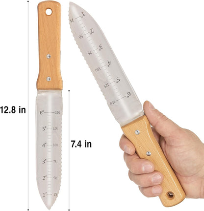 & Garden Knife Bundle - Original Stand Up Weed Puller with Bamboo Handle & 4-Claw Steel Head + Versatile 7" Hori Hori Knife with Serrated & Straight Blade for Weeding, Digging, and Pla