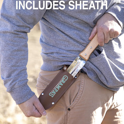 & Garden Knife Bundle - Original Stand Up Weed Puller with Bamboo Handle & 4-Claw Steel Head + Versatile 7" Hori Hori Knife with Serrated & Straight Blade for Weeding, Digging, and Pla