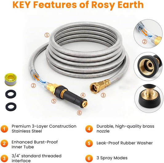 100 FT Garden Hose Expandable - 304 Stainless Steel Water Hose 100 FT - Heavy Duty Flexible Kink Free Hose, no Bite