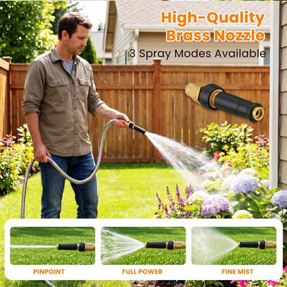 100 FT Garden Hose Expandable - 304 Stainless Steel Water Hose 100 FT - Heavy Duty Flexible Kink Free Hose, no Bite