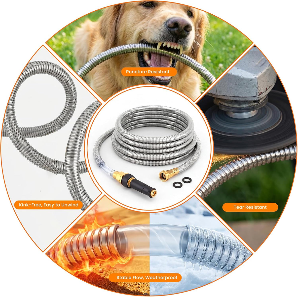 100 FT Garden Hose Expandable - 304 Stainless Steel Water Hose 100 FT - Heavy Duty Flexible Kink Free Hose, no Bite