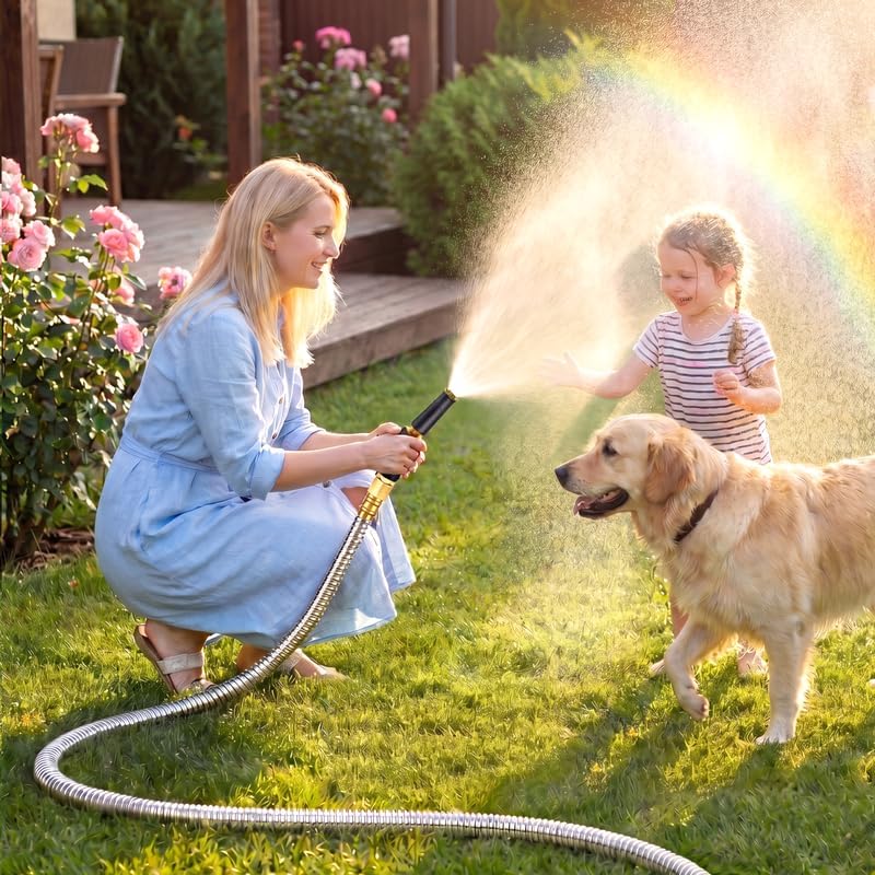 100 FT Garden Hose Expandable - 304 Stainless Steel Water Hose 100 FT - Heavy Duty Flexible Kink Free Hose, no Bite