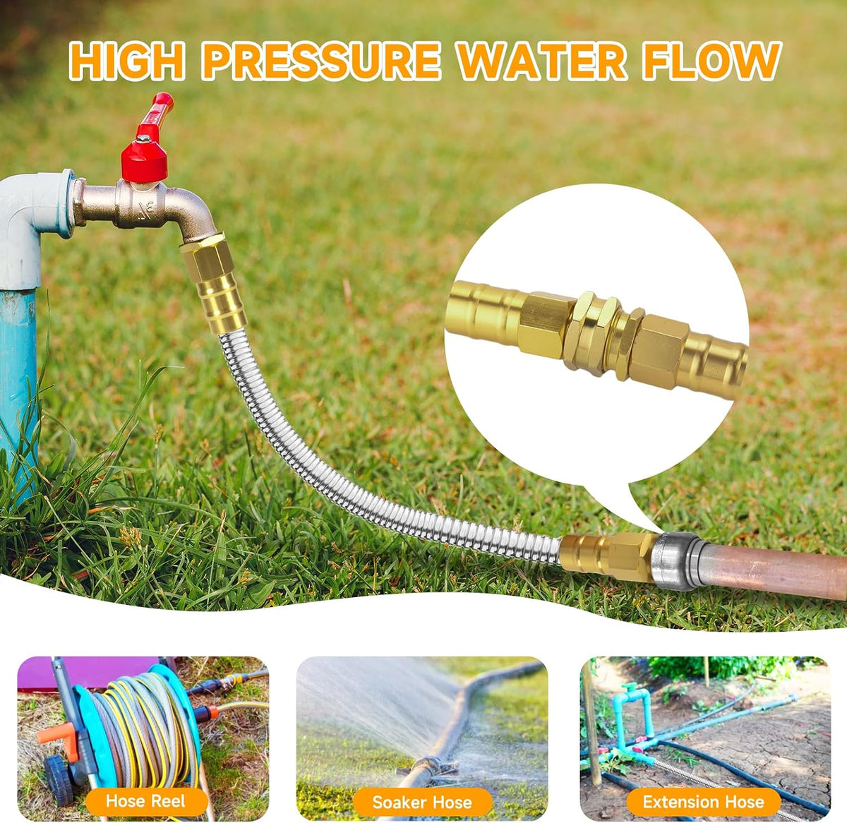 100 FT Garden Hose Expandable - 304 Stainless Steel Water Hose 100 FT - Heavy Duty Flexible Kink Free Hose, no Bite