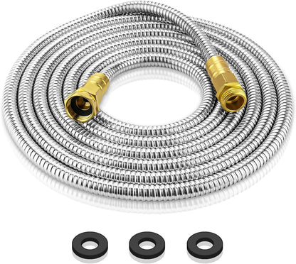 100 FT Garden Hose Expandable - 304 Stainless Steel Water Hose 100 FT - Heavy Duty Flexible Kink Free Hose, no Bite