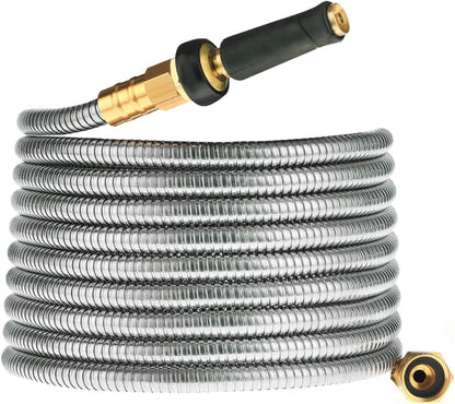 100 FT Garden Hose Expandable - 304 Stainless Steel Water Hose 100 FT - Heavy Duty Flexible Kink Free Hose, no Bite
