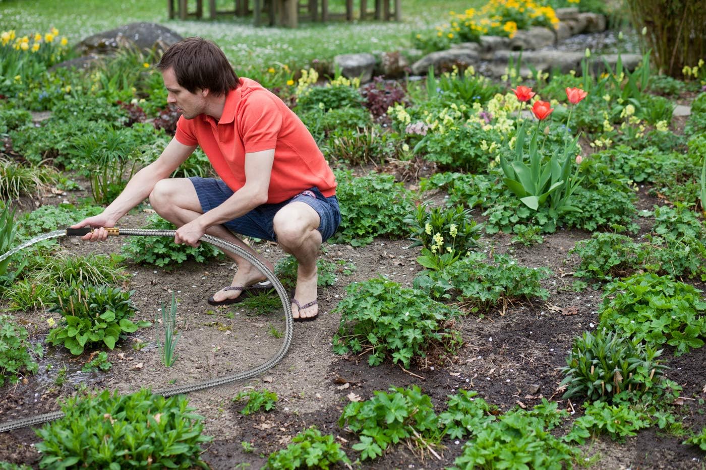 100 FT Garden Hose Expandable - 304 Stainless Steel Water Hose 100 FT - Heavy Duty Flexible Kink Free Hose, no Bite