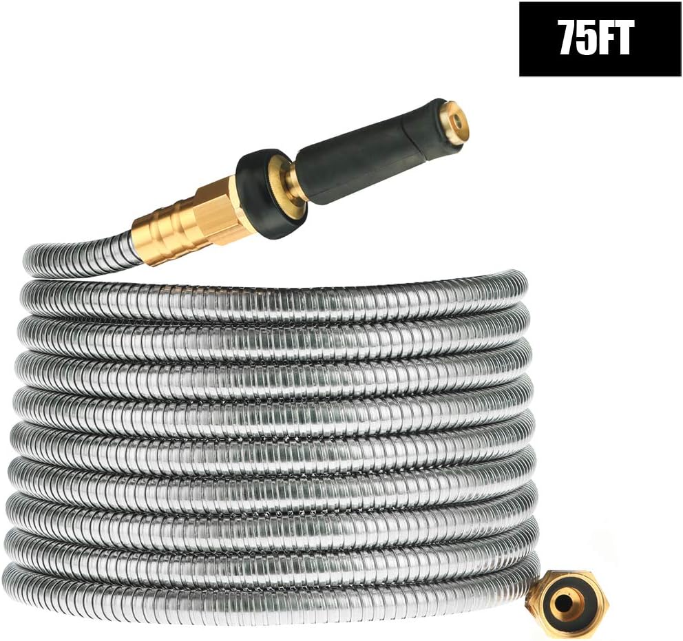 100 FT Garden Hose Expandable - 304 Stainless Steel Water Hose 100 FT - Heavy Duty Flexible Kink Free Hose, no Bite
