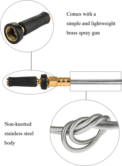 100 FT Garden Hose Expandable - 304 Stainless Steel Water Hose 100 FT - Heavy Duty Flexible Kink Free Hose, no Bite