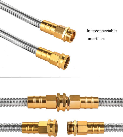 100 FT Garden Hose Expandable - 304 Stainless Steel Water Hose 100 FT - Heavy Duty Flexible Kink Free Hose, no Bite