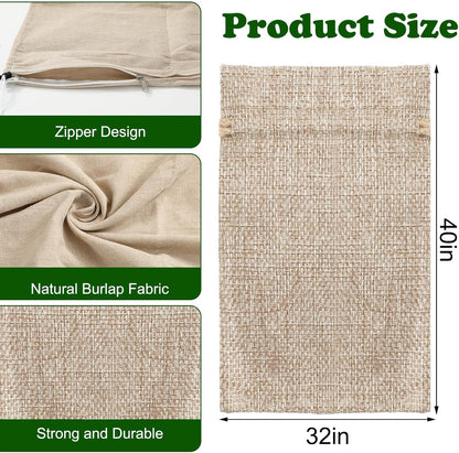 5Pcs Burlap Plant Cover Bags 32" x 40" Reusable Winter Plant Freeze Protection Bag with Zipper Drawstring Warm Tree Frost Blanket Protector for Outdoor Plants Shrubs Brushes