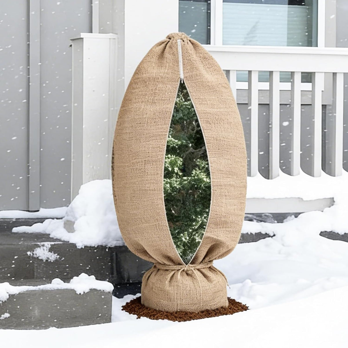 5Pcs Burlap Plant Cover Bags 32" x 40" Reusable Winter Plant Freeze Protection Bag with Zipper Drawstring Warm Tree Frost Blanket Protector for Outdoor Plants Shrubs Brushes