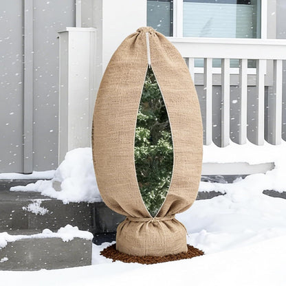 5Pcs Burlap Plant Cover Bags 32" x 40" Reusable Winter Plant Freeze Protection Bag with Zipper Drawstring Warm Tree Frost Blanket Protector for Outdoor Plants Shrubs Brushes