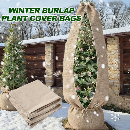 5Pcs Burlap Plant Cover Bags 32" x 40" Reusable Winter Plant Freeze Protection Bag with Zipper Drawstring Warm Tree Frost Blanket Protector for Outdoor Plants Shrubs Brushes