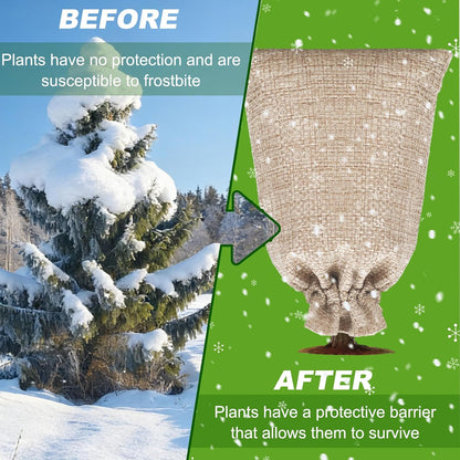 5Pcs Burlap Plant Cover Bags 32" x 40" Reusable Winter Plant Freeze Protection Bag with Zipper Drawstring Warm Tree Frost Blanket Protector for Outdoor Plants Shrubs Brushes