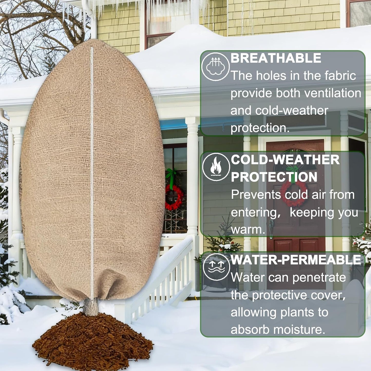 5Pcs Burlap Plant Cover Bags 32" x 40" Reusable Winter Plant Freeze Protection Bag with Zipper Drawstring Warm Tree Frost Blanket Protector for Outdoor Plants Shrubs Brushes