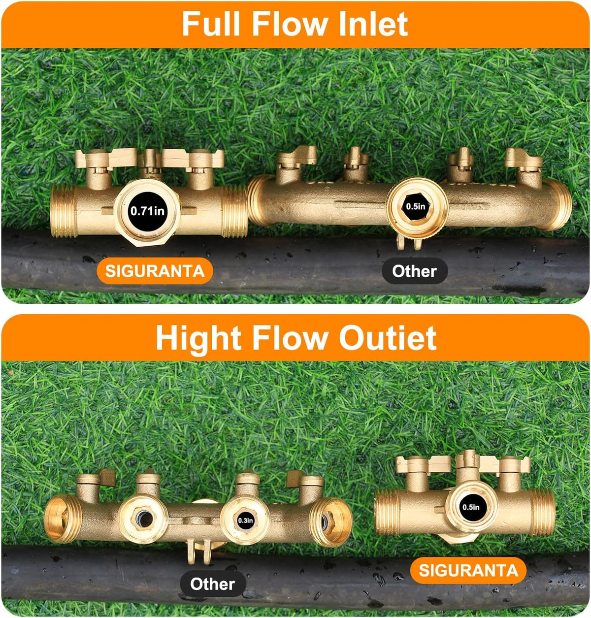 Garden Hose Splitter, Brass 3 Way Valve 3/4" GHT, 1 Pack