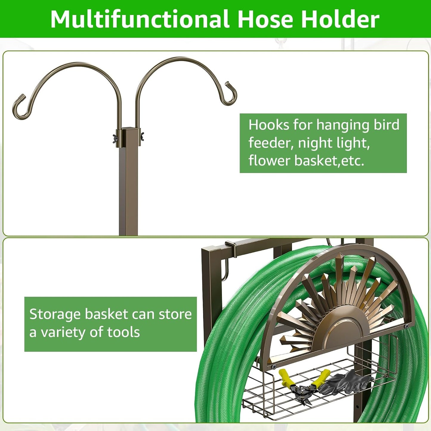 Garden Hose Reel Holder Stand, 77Inch, Holds 150-Feet of 5/8 Inch Hose