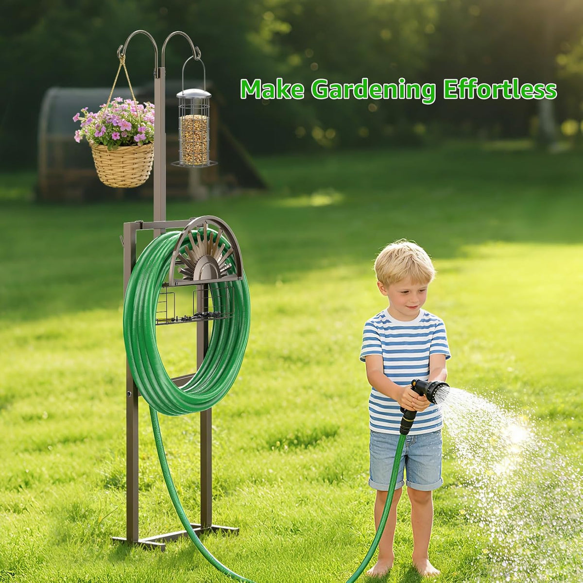 Garden Hose Reel Holder Stand, 77Inch, Holds 150-Feet of 5/8 Inch Hose