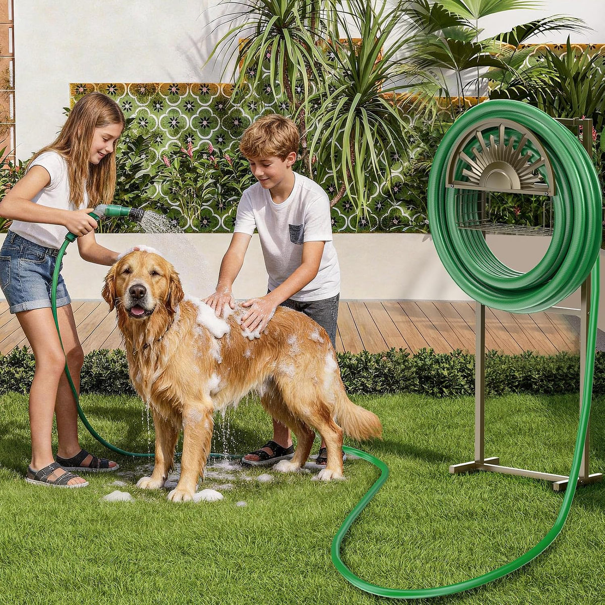 Garden Hose Reel Holder Stand, 77Inch, Holds 150-Feet of 5/8 Inch Hose