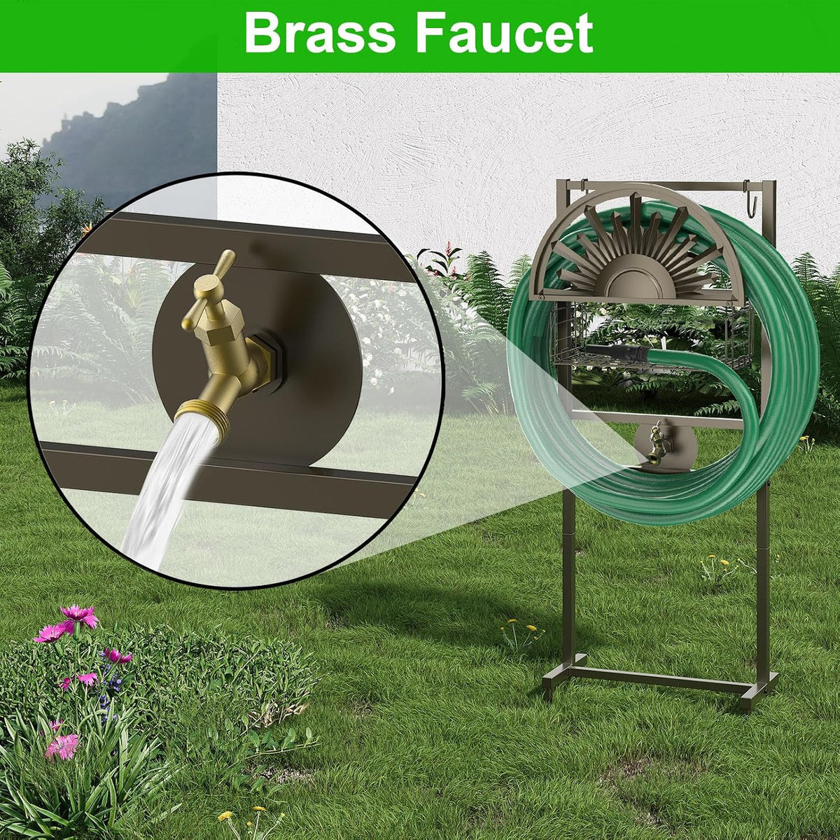Garden Hose Reel Holder Stand, 77Inch, Holds 150-Feet of 5/8 Inch Hose