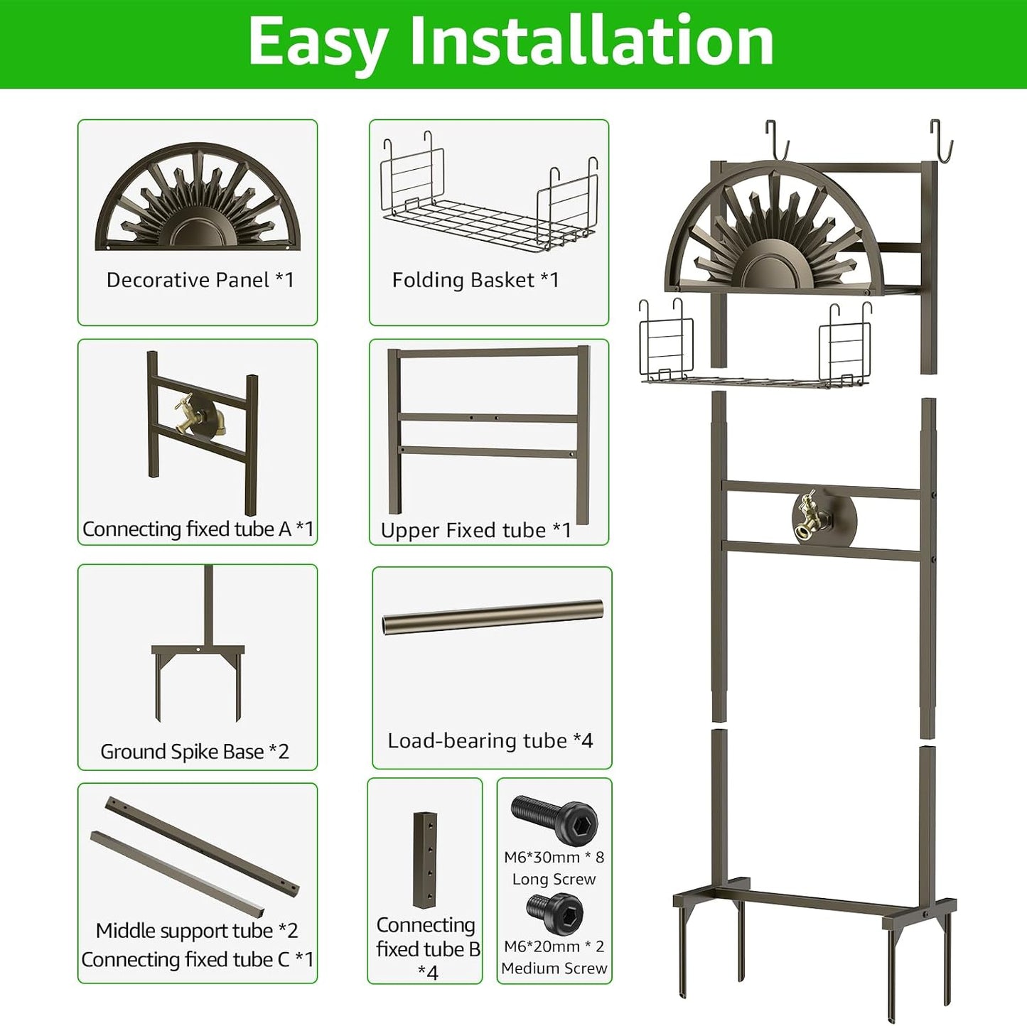 Garden Hose Reel Holder Stand, 77Inch, Holds 150-Feet of 5/8 Inch Hose