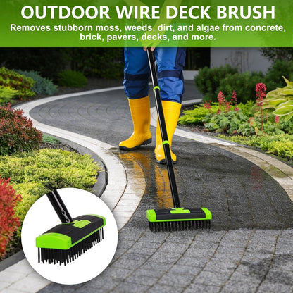 Crack Weeder Brush Long Handle 3-in-1 Wire Floor Scrubber Brush Crack Weeder Tool - Manual Crevice Weeding Tool with Scraper , Weed & Moss Remover for Driveway, Patio, Garage, Deck, Pool, and Sidewalk