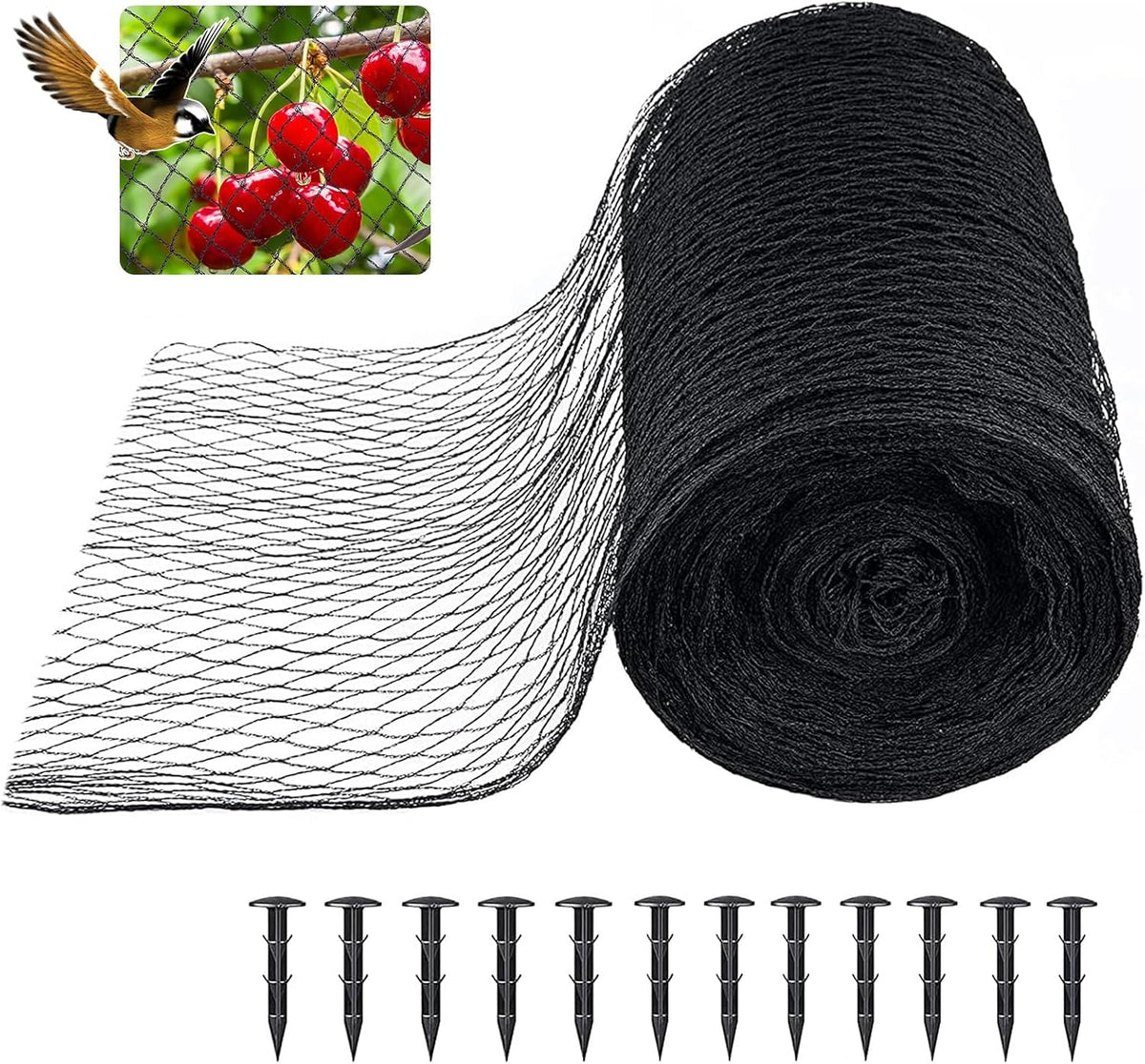 Bird Netting 3/8 Inch Mesh, 40 x 40 FT, HDPE, Rip-Resistant, Black