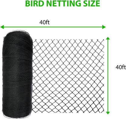 Bird Netting 3/8 Inch Mesh, 40 x 40 FT, HDPE, Rip-Resistant, Black