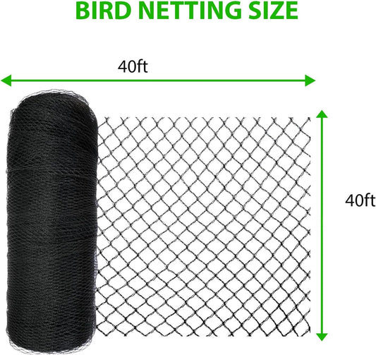 Bird Netting 3/8 Inch Mesh, 40 x 40 FT, HDPE, Rip-Resistant, Black