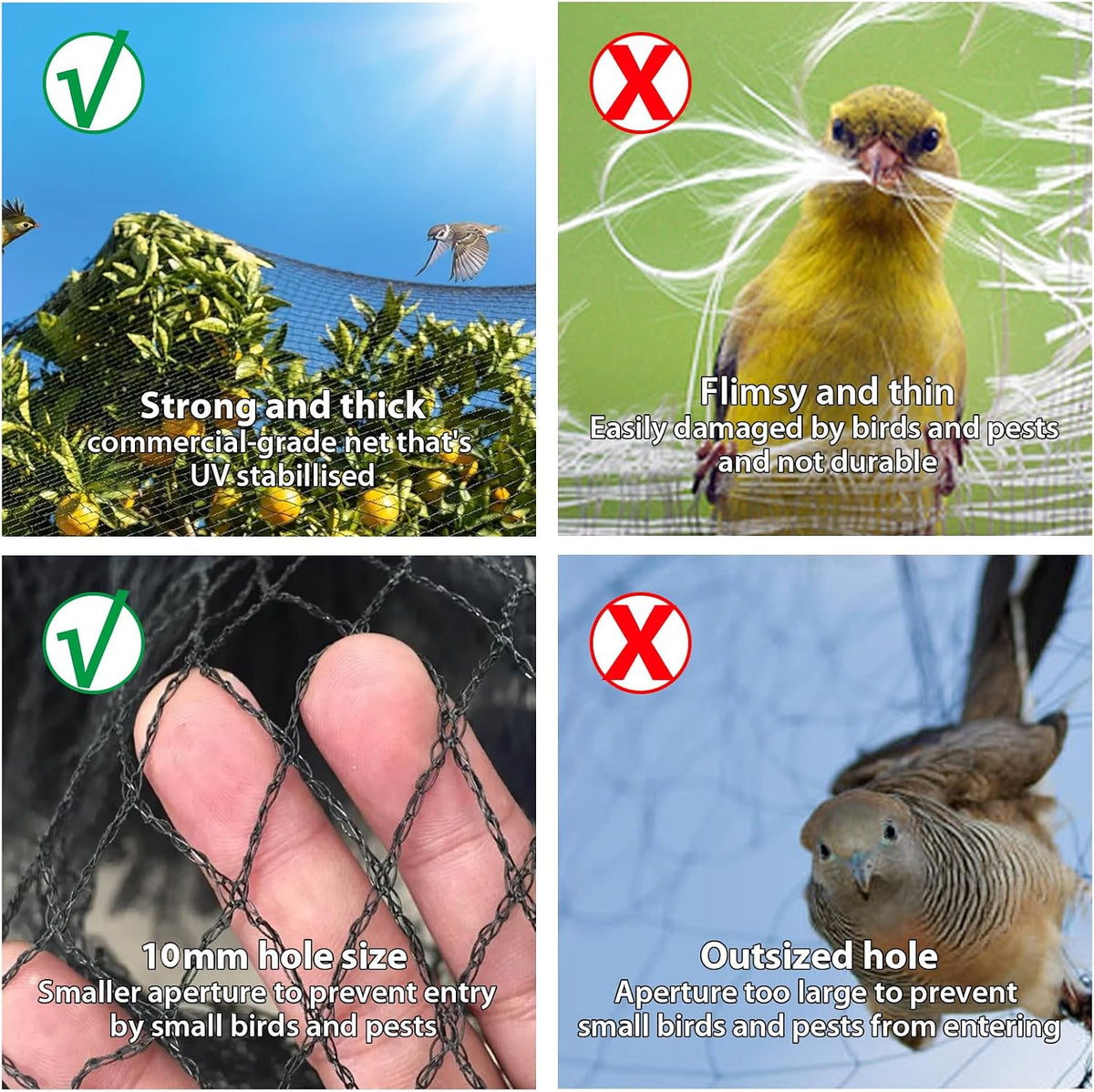 Bird Netting 3/8 Inch Mesh, 40 x 40 FT, HDPE, Rip-Resistant, Black