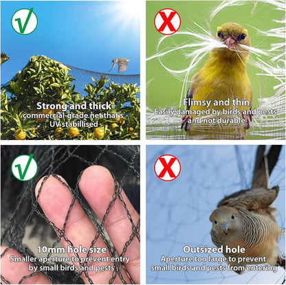 Bird Netting 3/8 Inch Mesh, 40 x 40 FT, HDPE, Rip-Resistant, Black