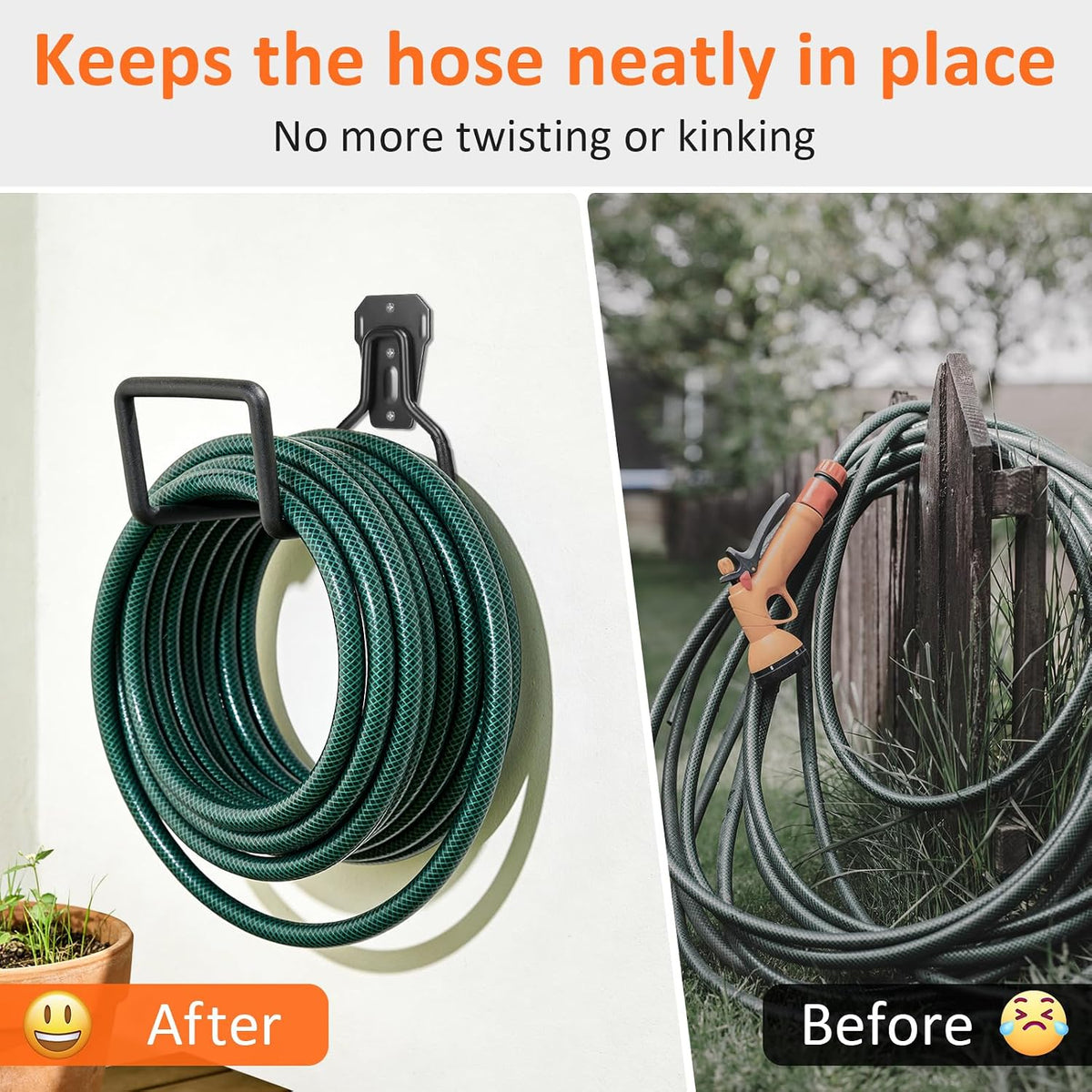 2 Pack Garden Hose Holder - Heavy Duty Metal Hanger Wall Mount, Water Hose Holder for Outside Yard, Water Hose Reel, Garden Storage Hook Rack