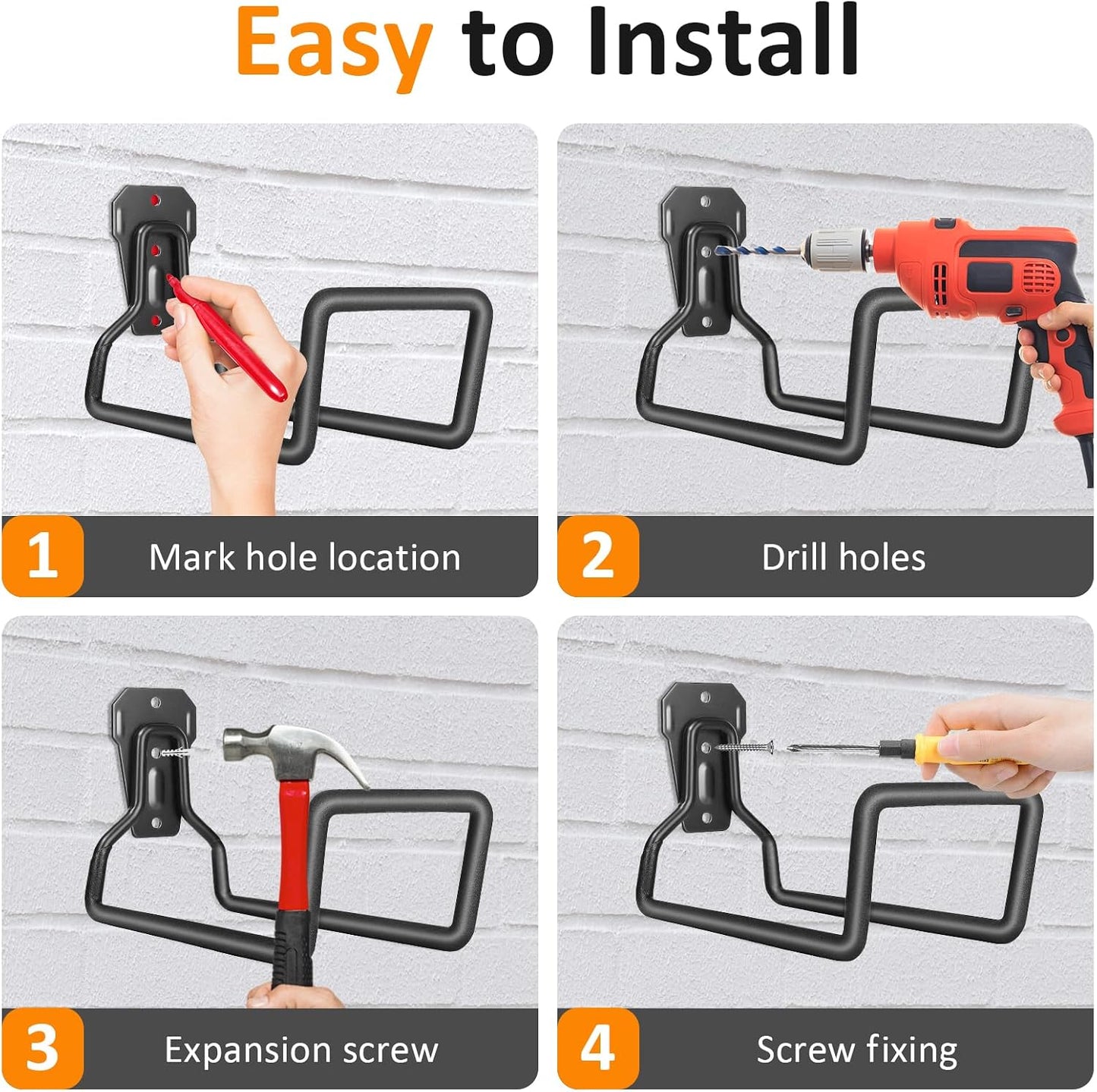 2 Pack Garden Hose Holder - Heavy Duty Metal Hanger Wall Mount, Water Hose Holder for Outside Yard, Water Hose Reel, Garden Storage Hook Rack