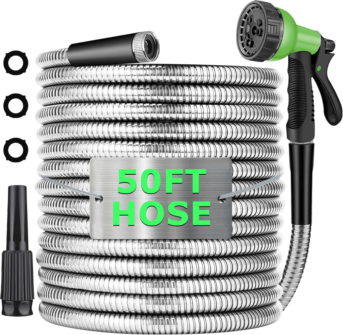 Metal Hose 50 FT, Stainless Steel Garden Hose with 10 Function Nozzle